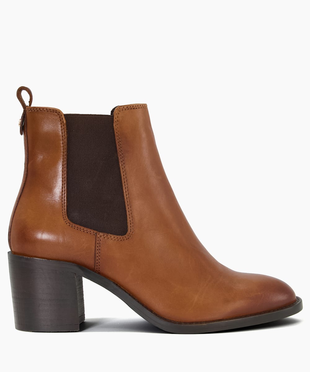 Pembly Tan Leather Block Heel Chelsea Boots Dune London