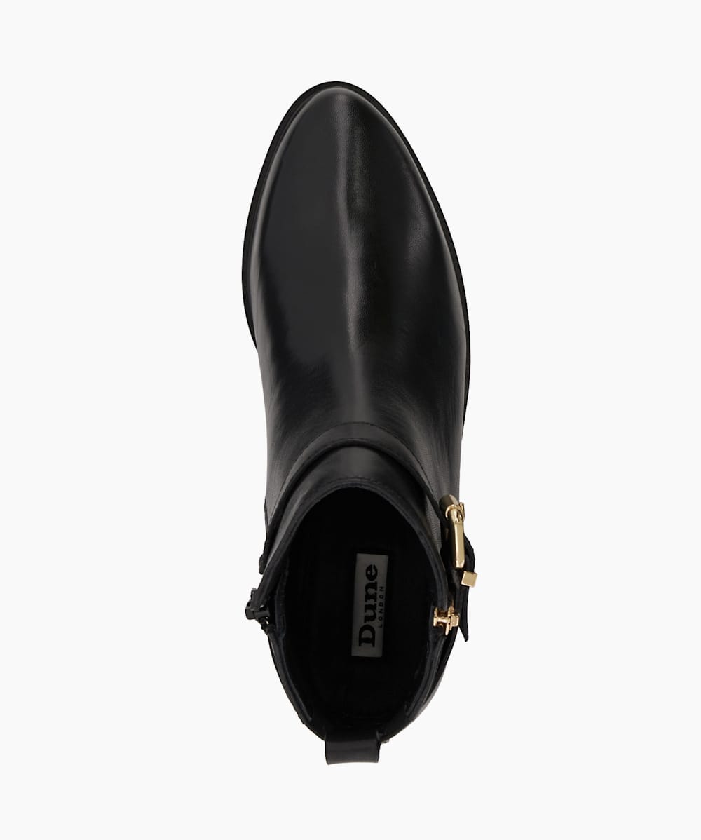 Pepi Black Buckled Leather Black Ankle Boots Dune London