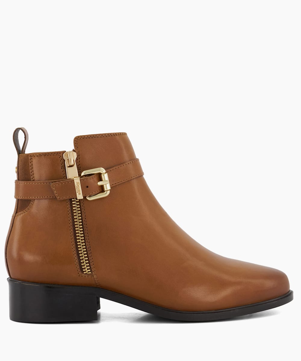 Pepi Tan Buckle Side Leather Ankle Boots Dune London