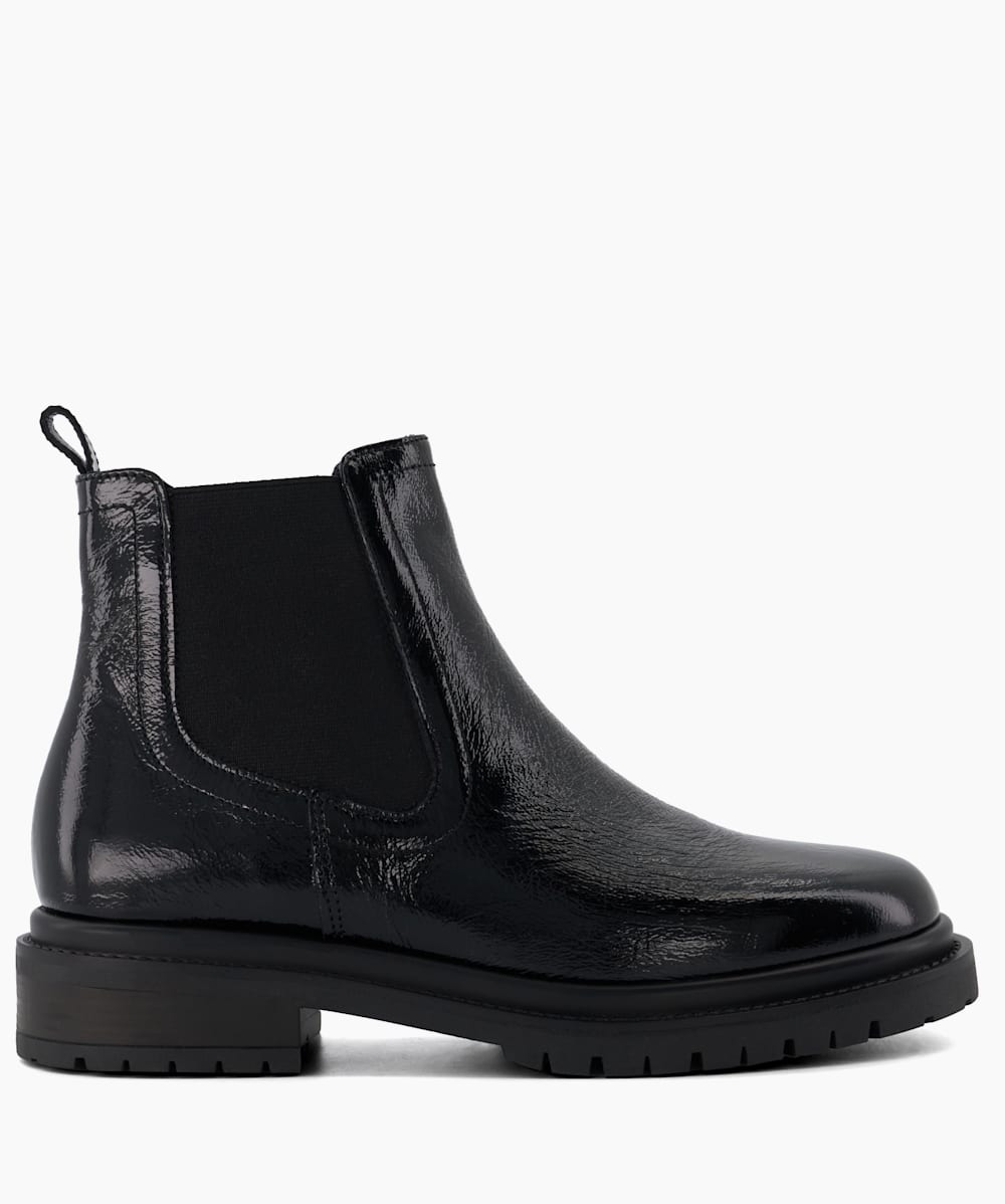 Perceive Black Patent Chelsea Boots Dune London