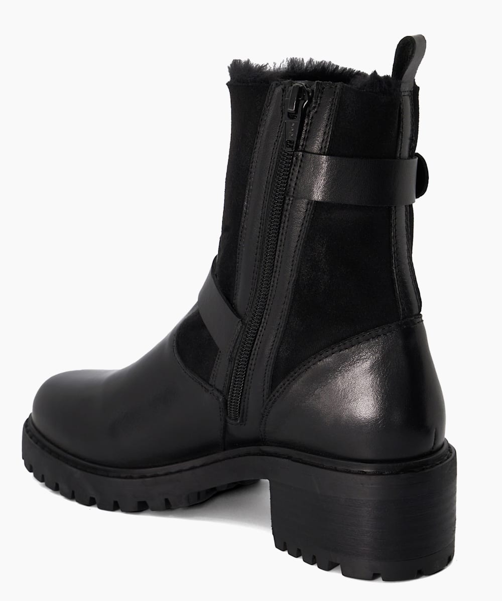 Perform Black Faux Fur Lined Leather Biker Boots Dune London