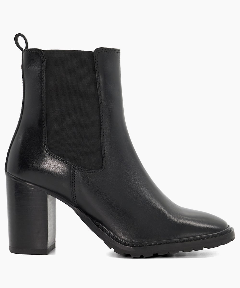 Petition Black Cleated Sole Leather Heeled Ankle Boots Dune London