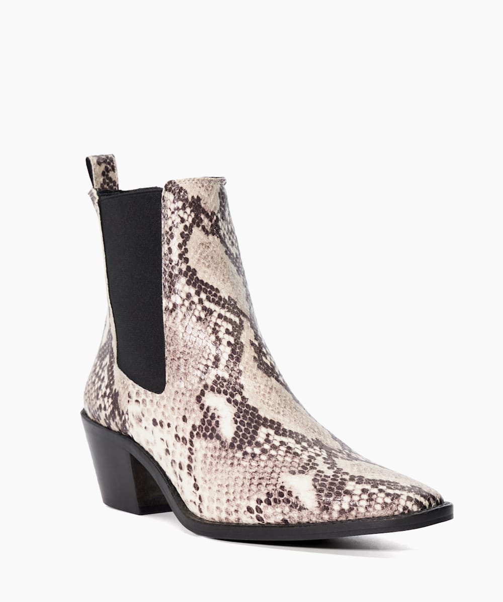 Snake print shop leather booties