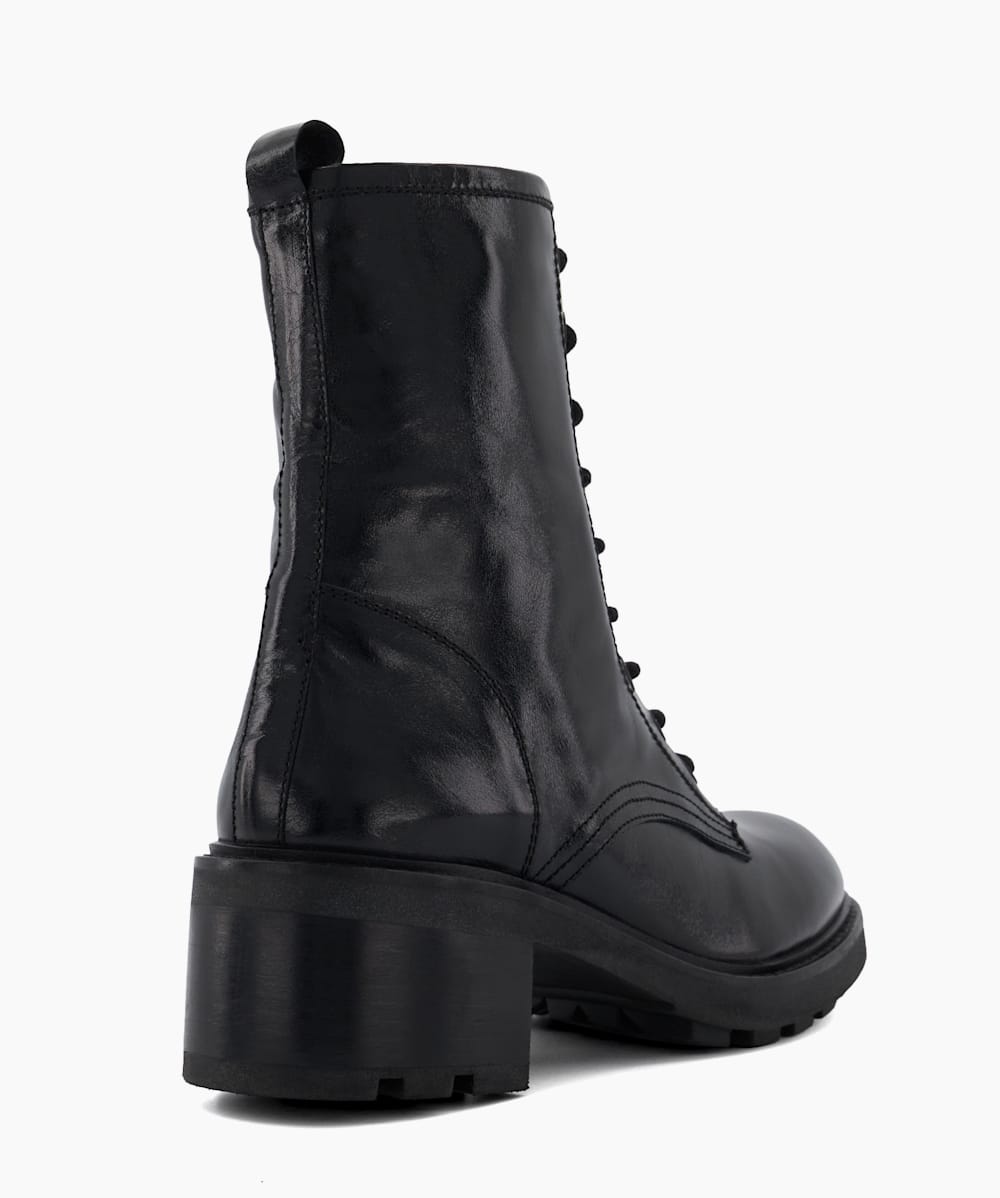 Phenomenal Black Leather Lace Up Black Ankle Boots Dune London