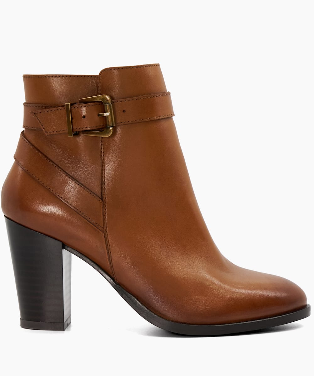 Philippa 2 Tan Cone Heeled Ankle Boots Dune London