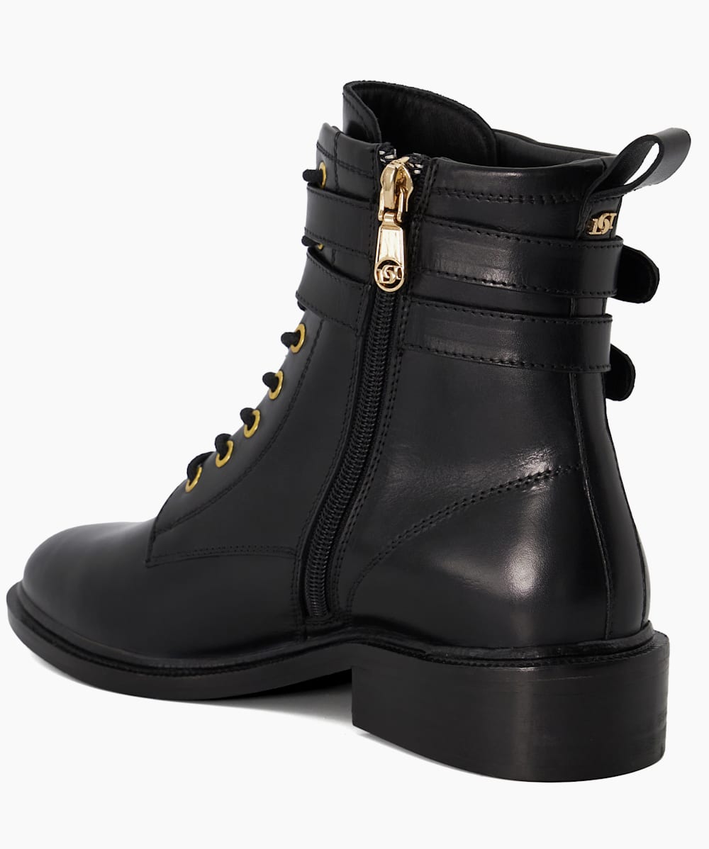 Phyllis Black Buckled Leather Black Ankle Boots Dune London