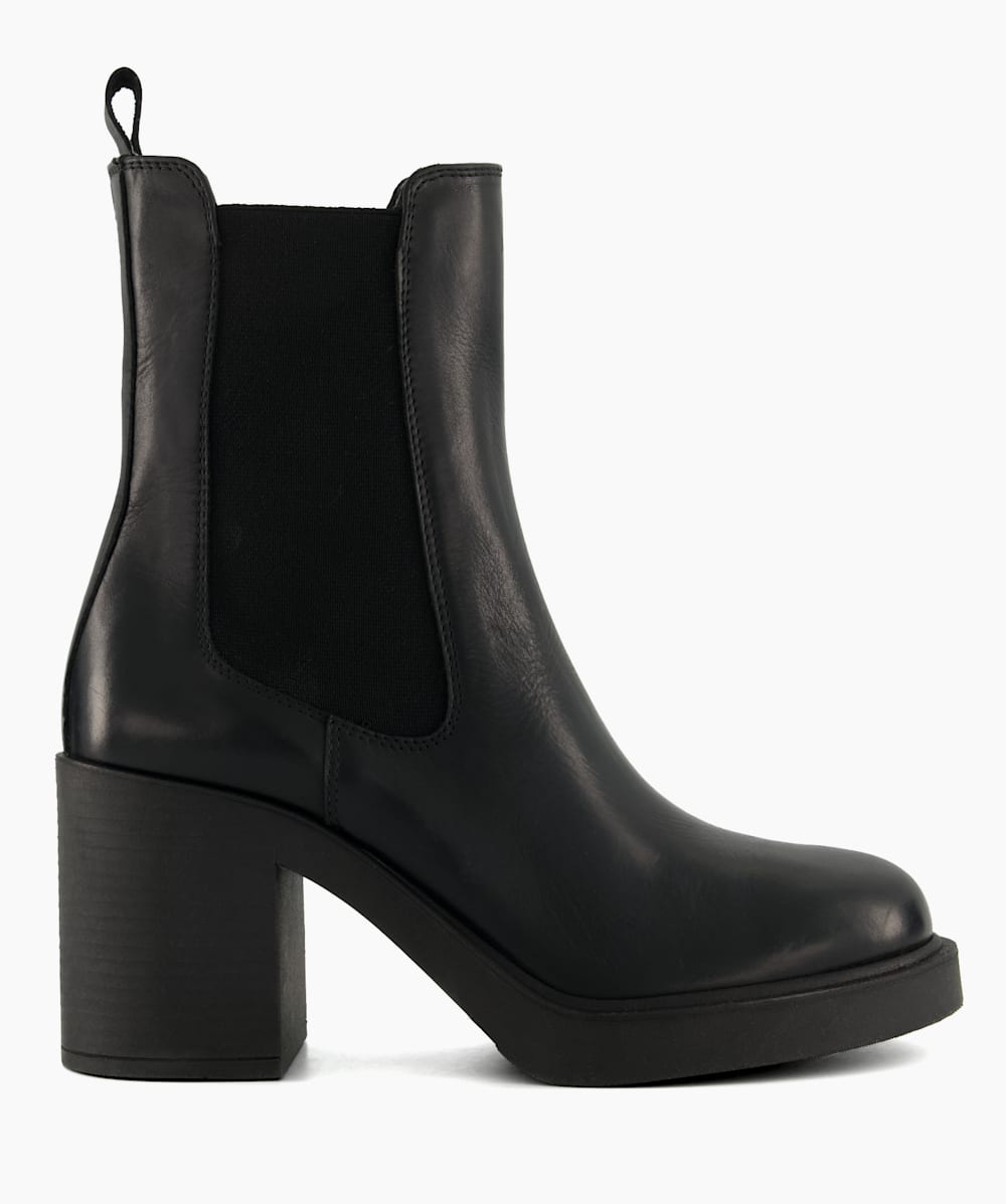 Pinaz Black Block Heel Leather Black Ankle Boots Dune London