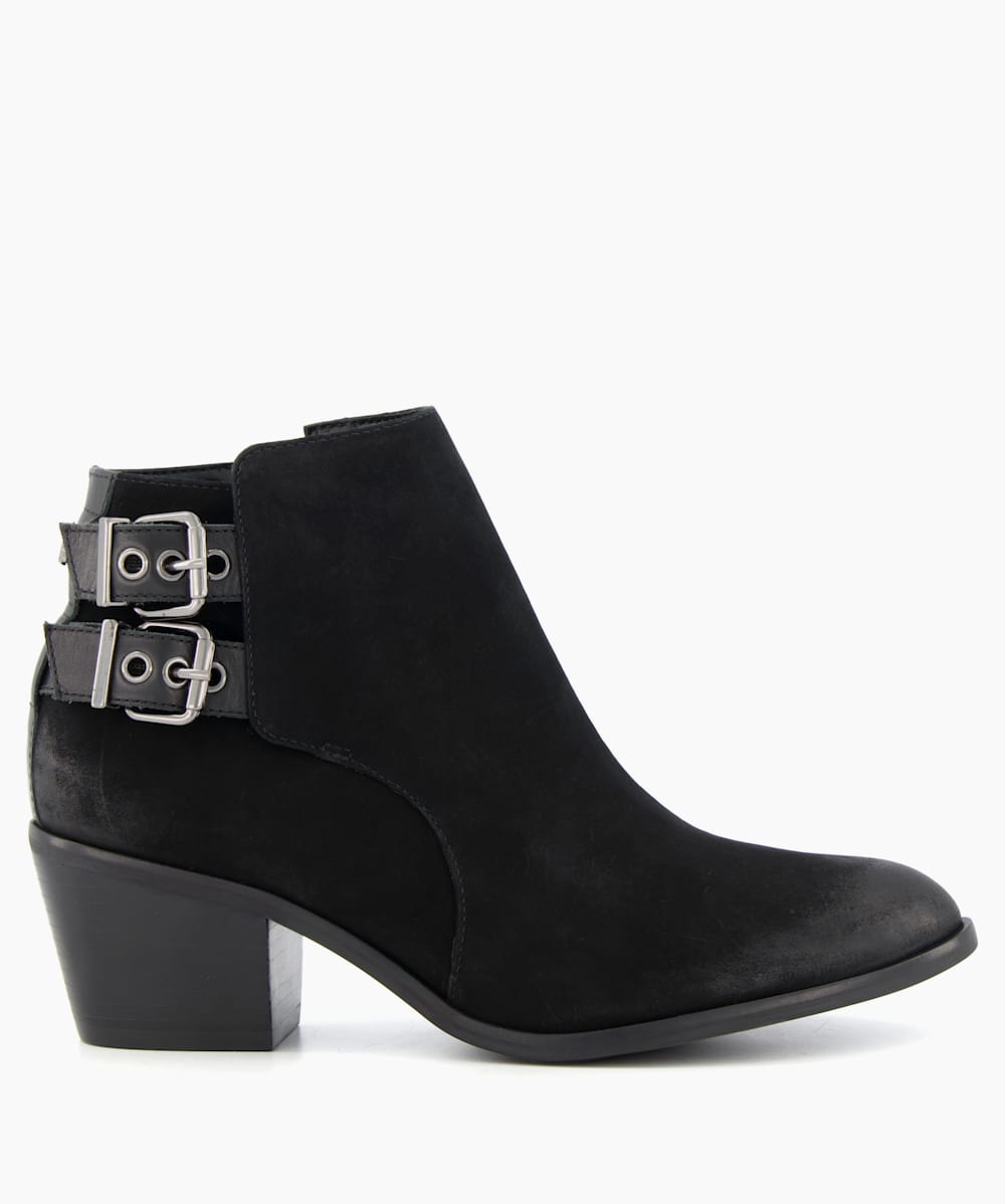 Black suede buckle ankle clearance boots