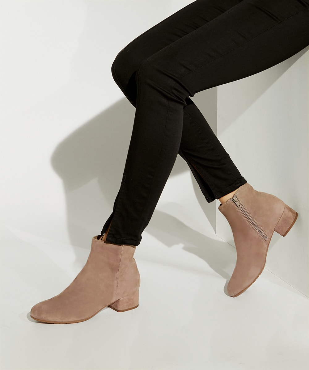 Taupe ankle boots low heel hot sale