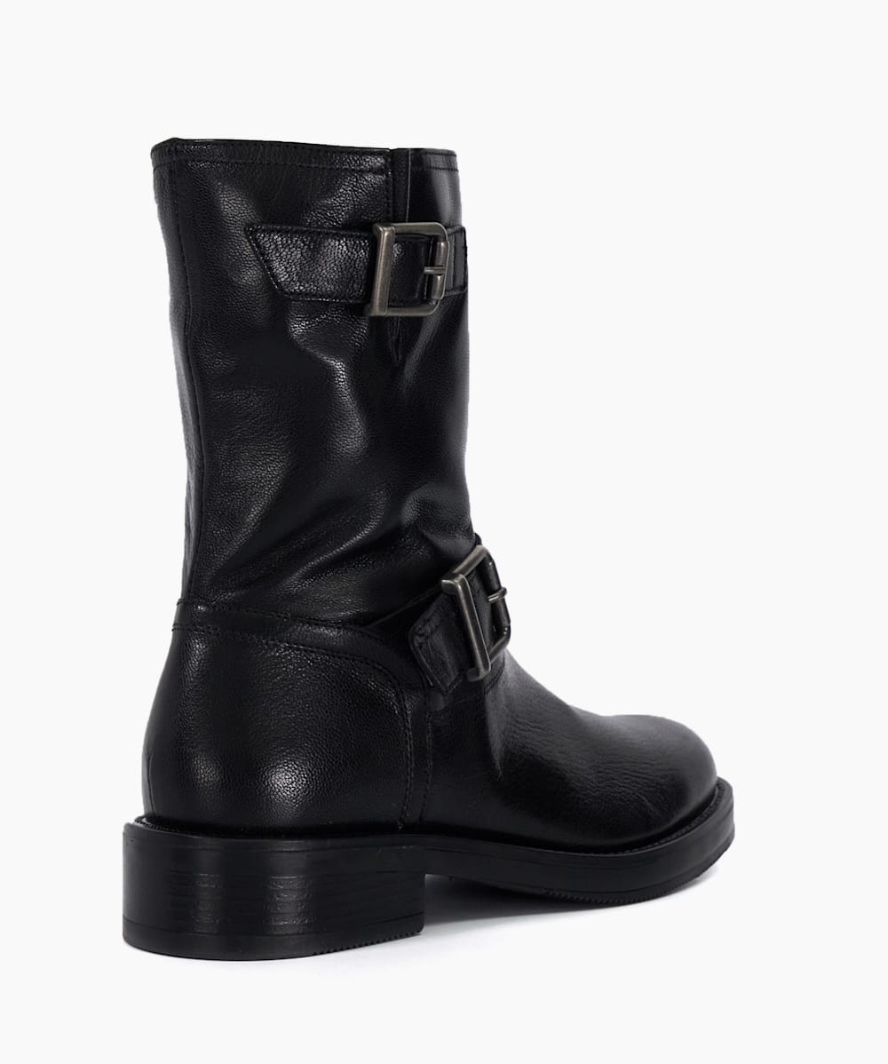 Pixen Black Buckle Detail Chunky Biker Boots Dune London