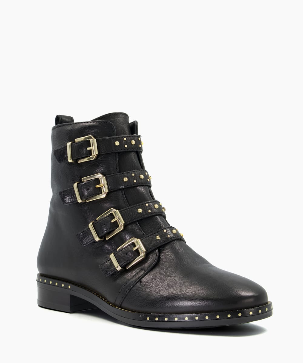 Pixxel 2 Black Stud Detail Biker Boots Dune London