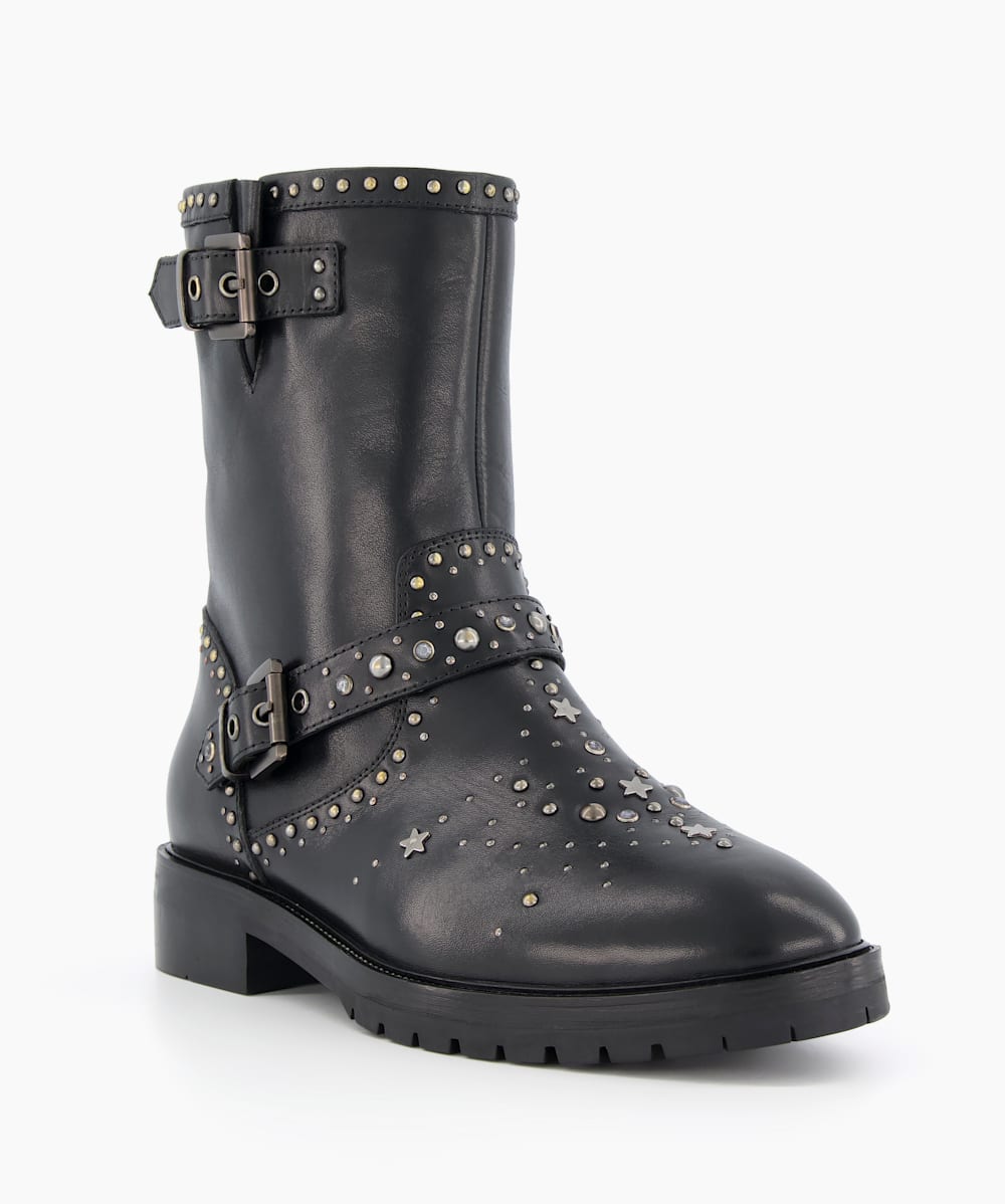 Studded buckle biker boots hot sale