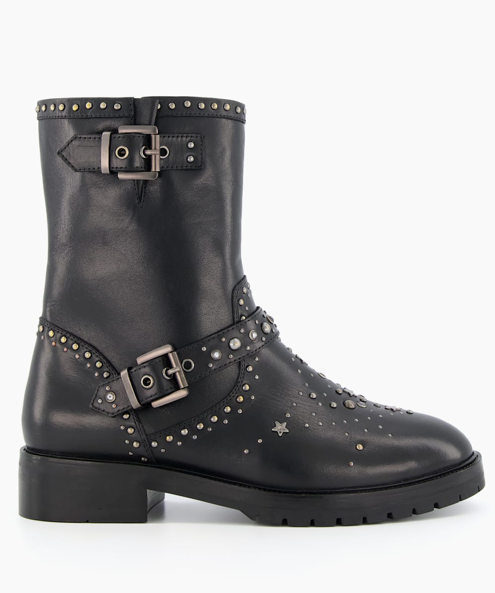 Womens black studded biker boots hotsell