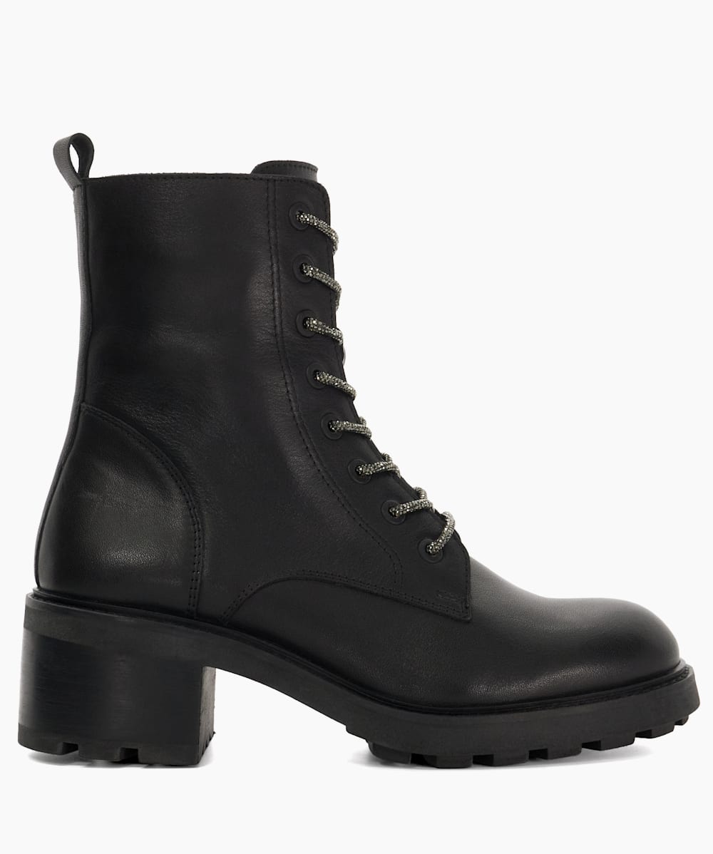 Plexie Black Chunky Glitter Lace Up Biker Boots Dune London