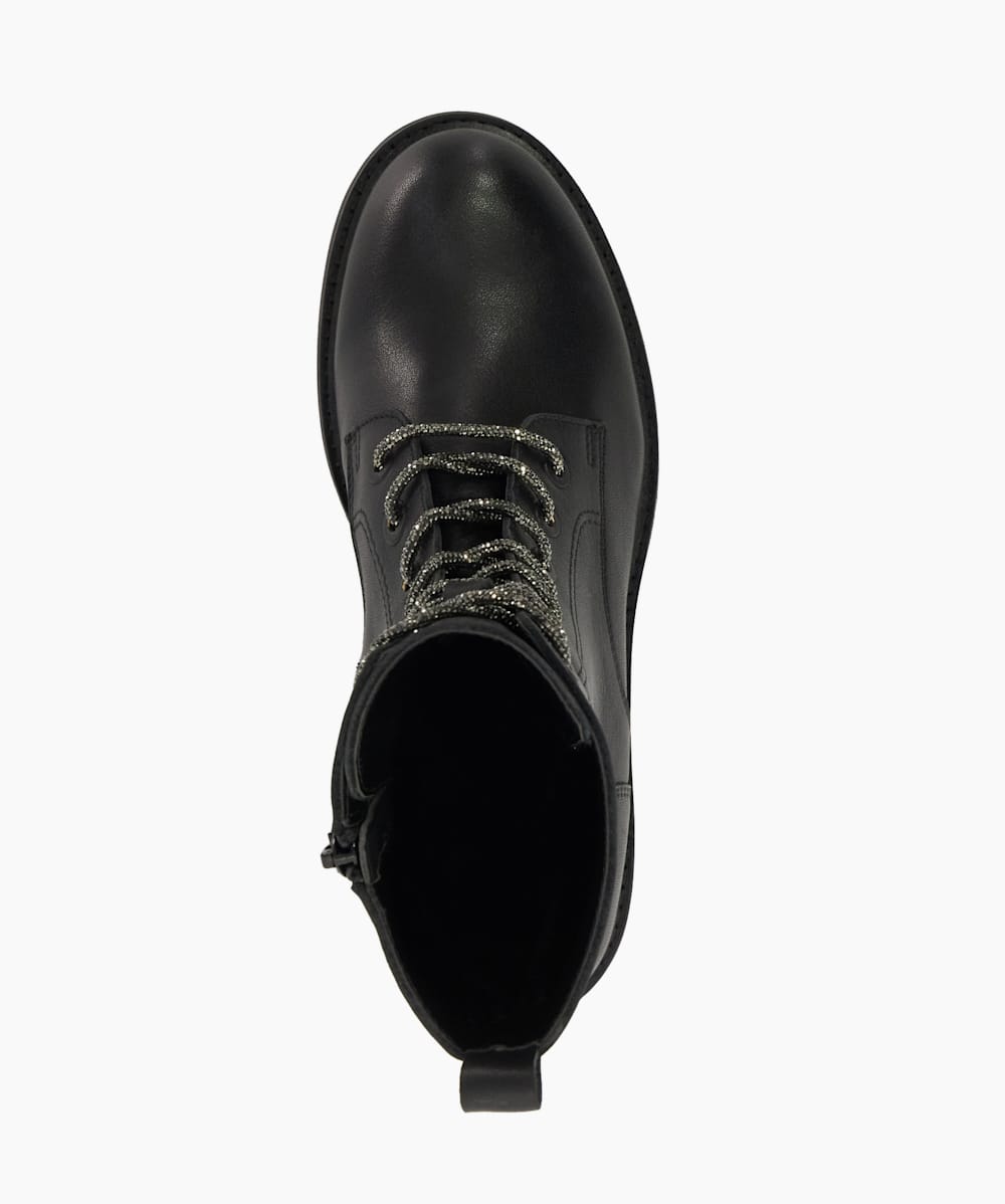 Plexie Black Chunky Glitter Lace Up Biker Boots Dune London