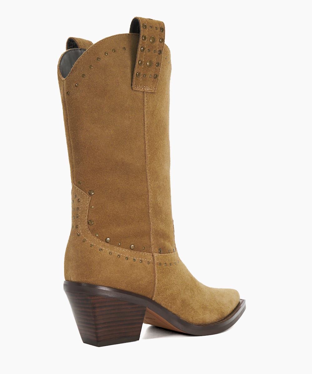 Podeo Sand Embellished Block Heel Cowboy Boots Dune London