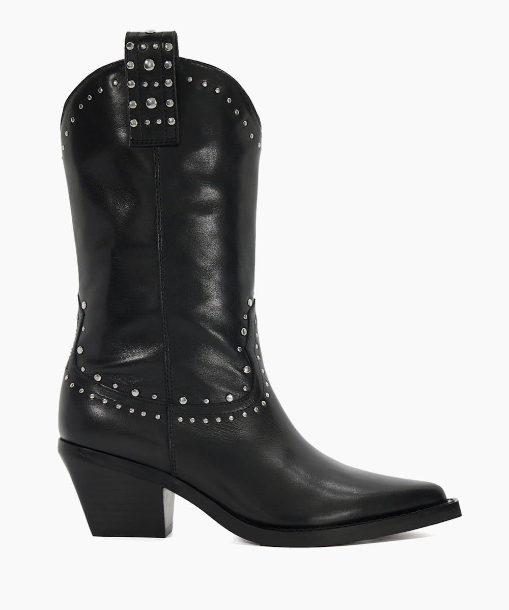 Podeo Black Embellished Block Heel Cowboy Boots Dune London