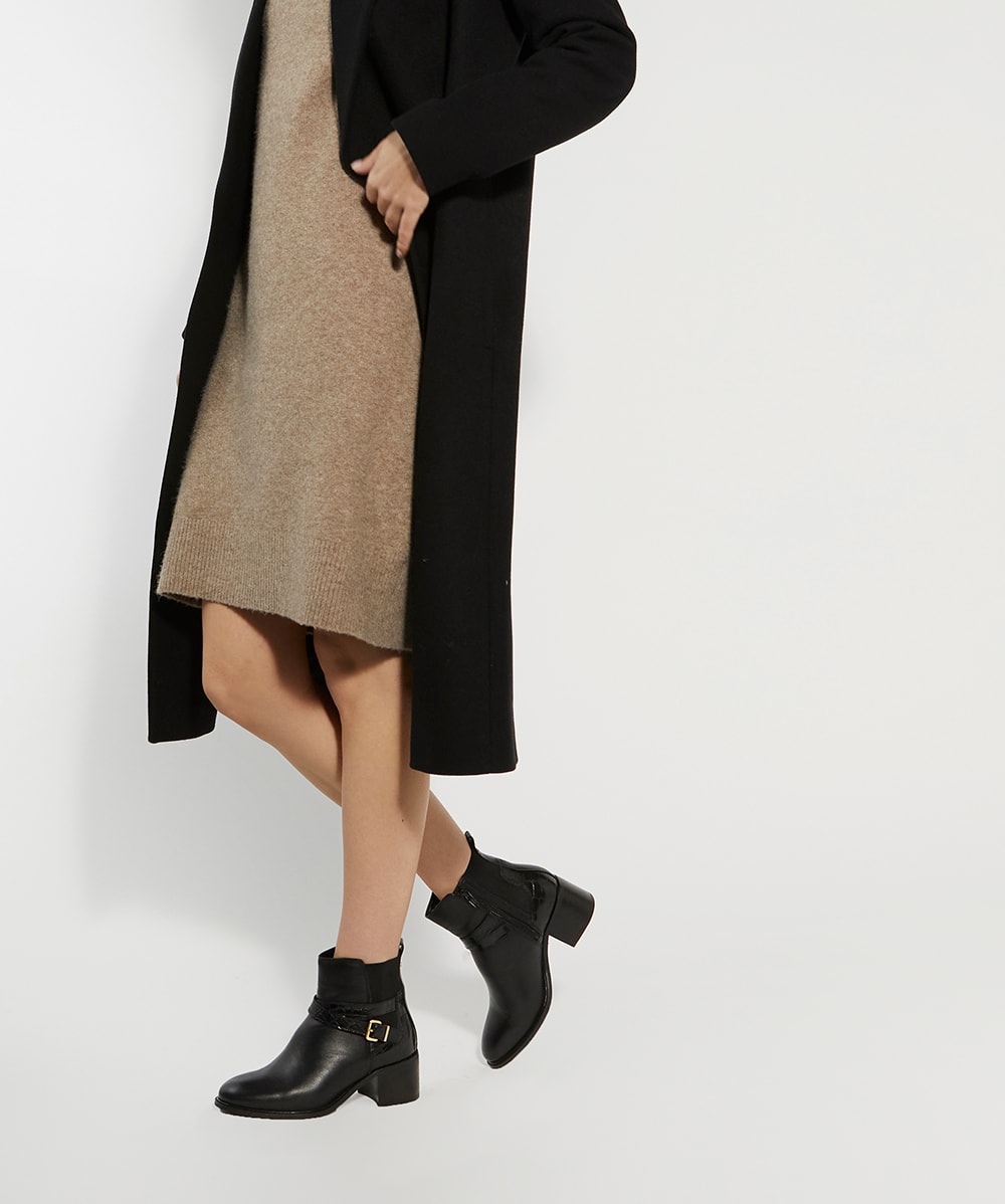 Poet Black Block Heel Ankle Strap Boots Dune London