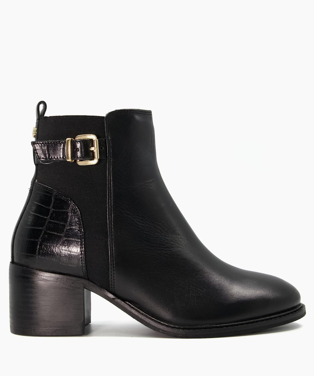 Dune risky black leather buckle ankle boot hot sale