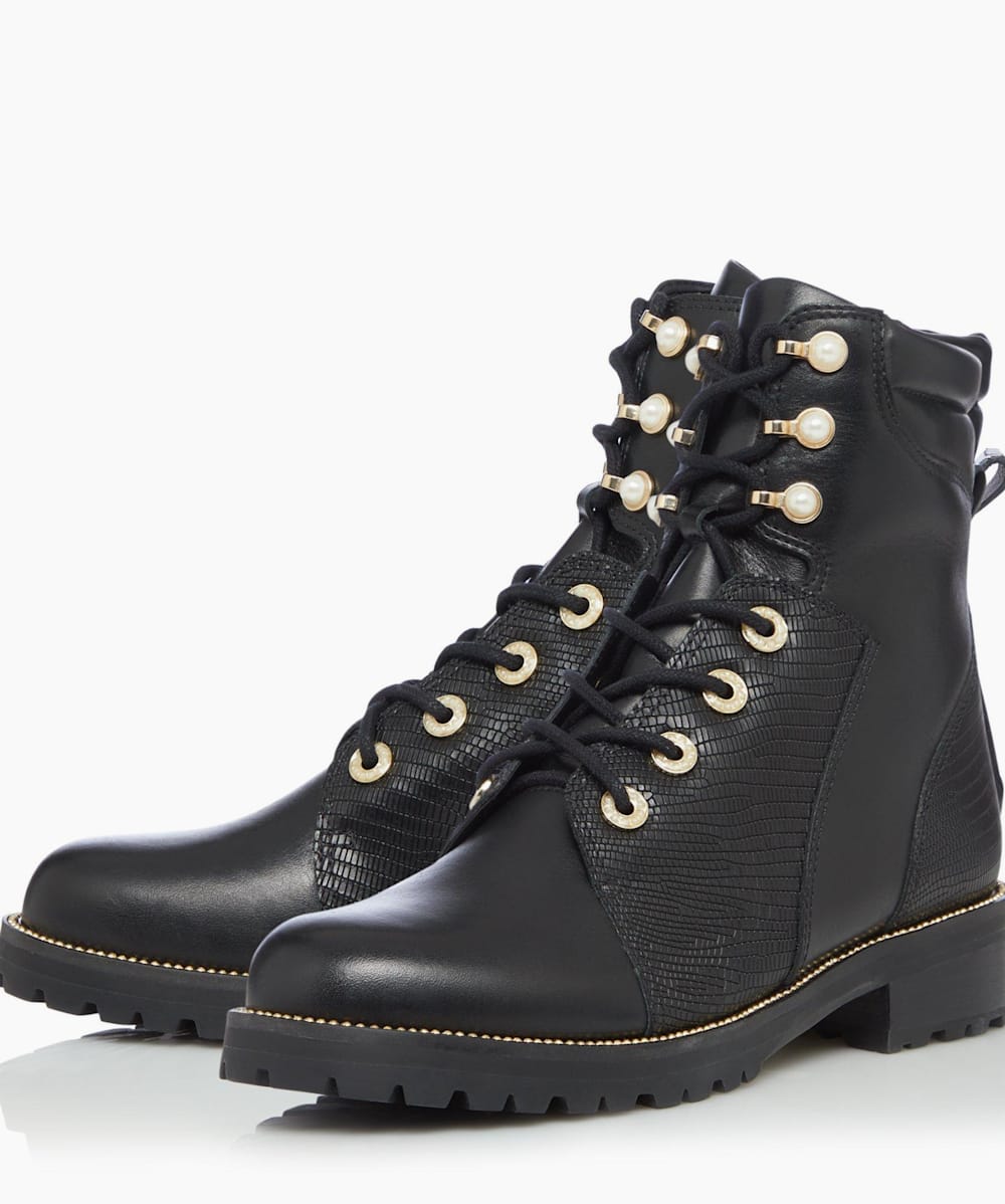 Pompom Black Pearl Embellished Hiker Boots Dune London
