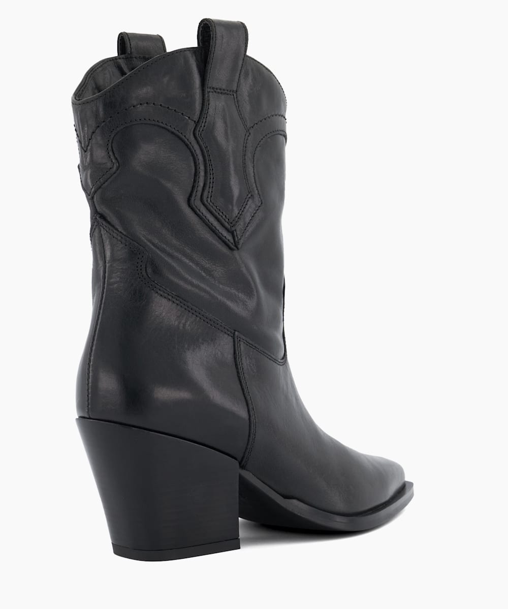 Ponty Black Leather Western Boots Dune London