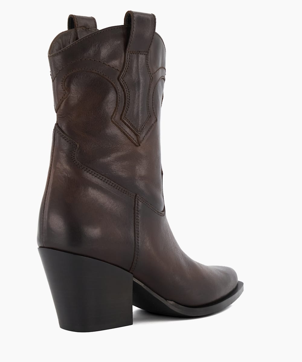 Ponty Brown Leather Western Boots Dune London