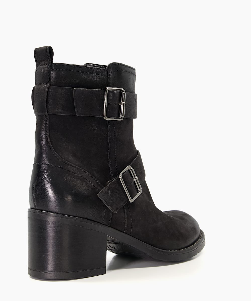 Dune risky black sales leather buckle ankle boot
