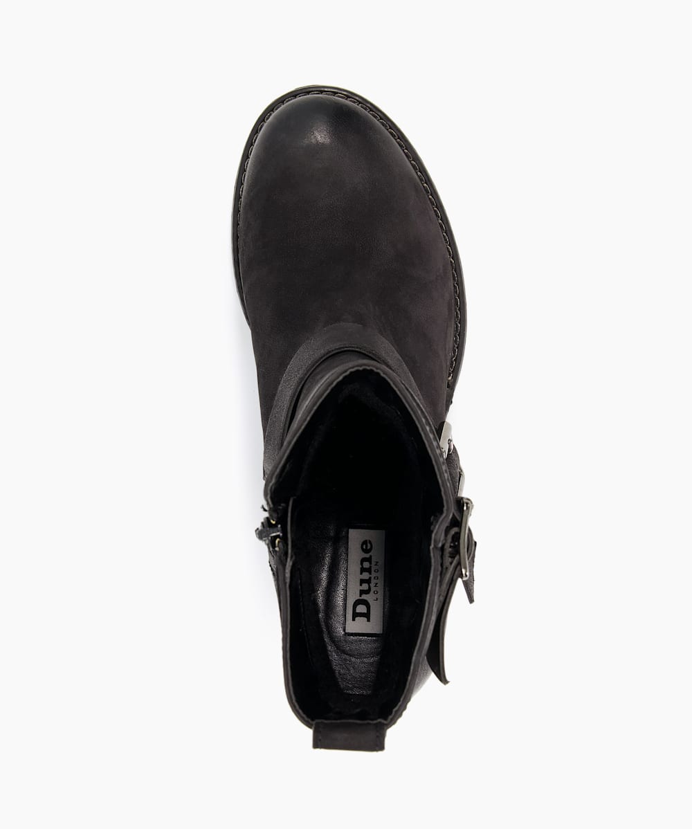 Poser BLACK NUBUCK Nubuck Buckle Strap Ankle Boots Dune London