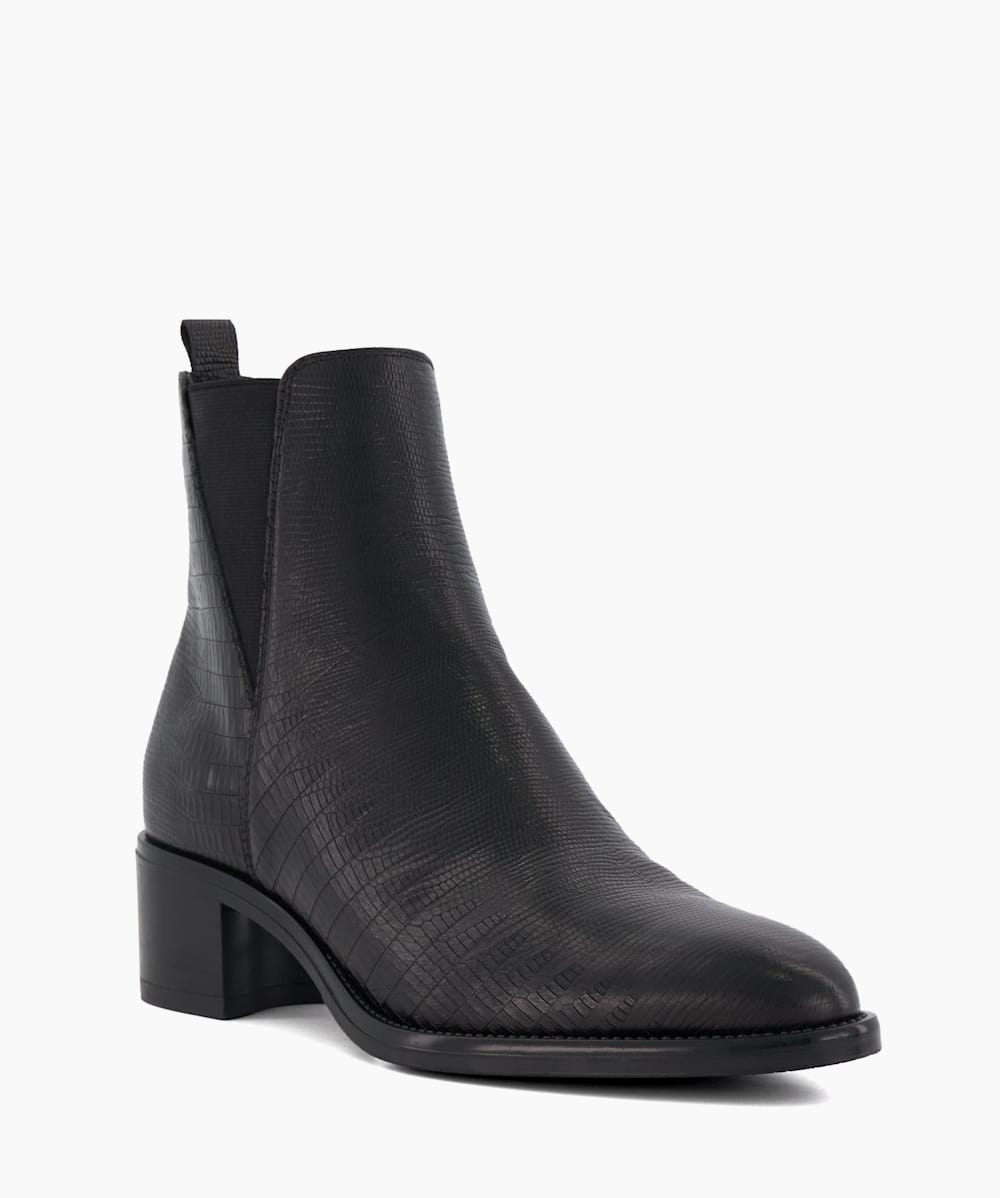 Pouring Black Croc Effect Leather Black Ankle Boots Dune London