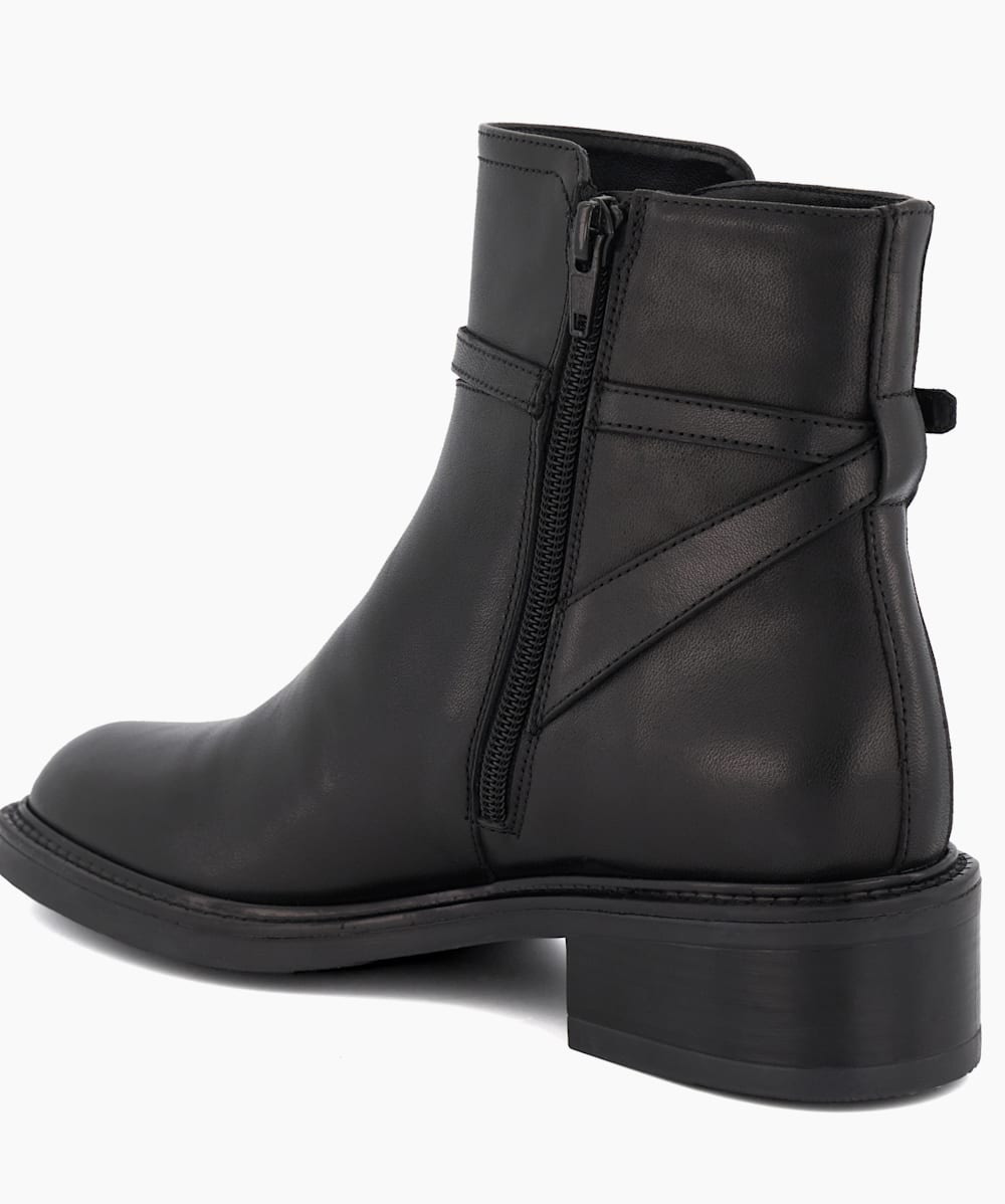 Dune risky black top leather buckle ankle boot