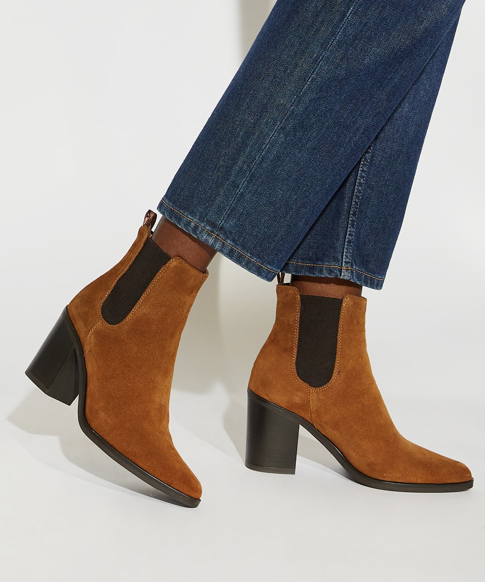 Prea Tan Suede Block Heel Western Boots Dune London
