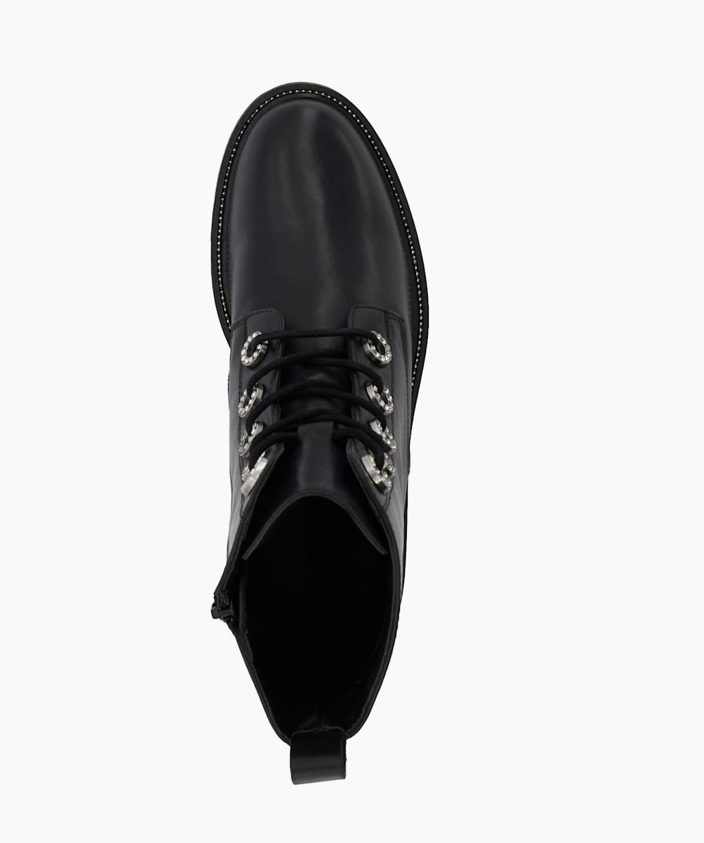 Precious 2 Black Jewel Eyelet Leather Biker Boots Dune London