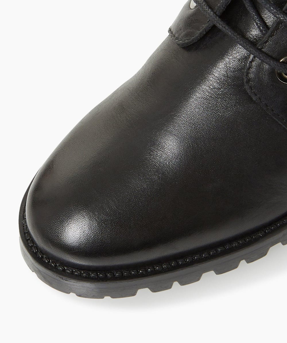 Prestone Black Cleated Casual Leather Black Ankle Boots Dune London