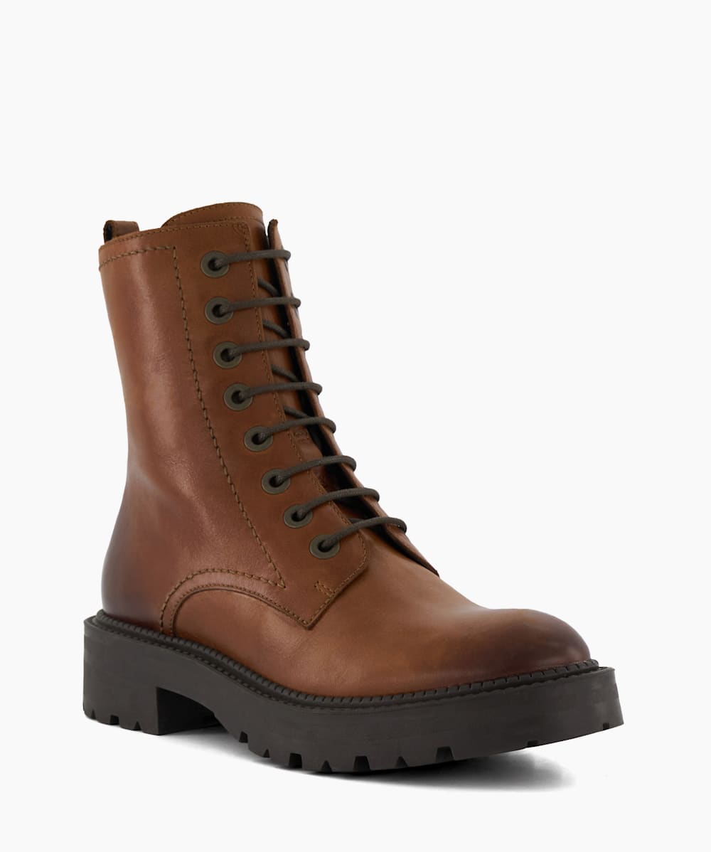 Press Tan Casual Leather Ankle Boots Dune London