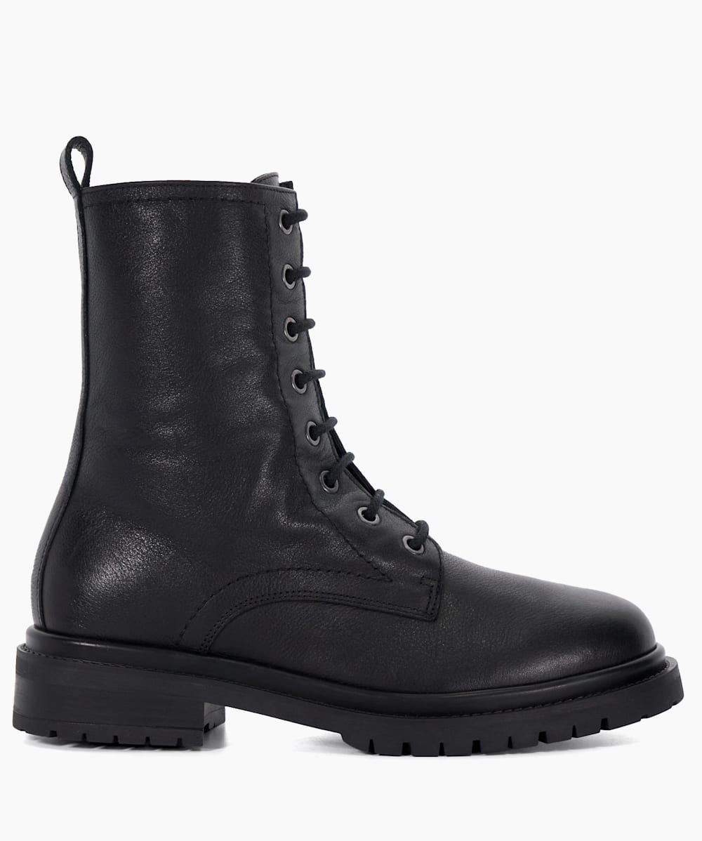 Prestonne Black Leather Cleated Sole Biker Boots Dune London