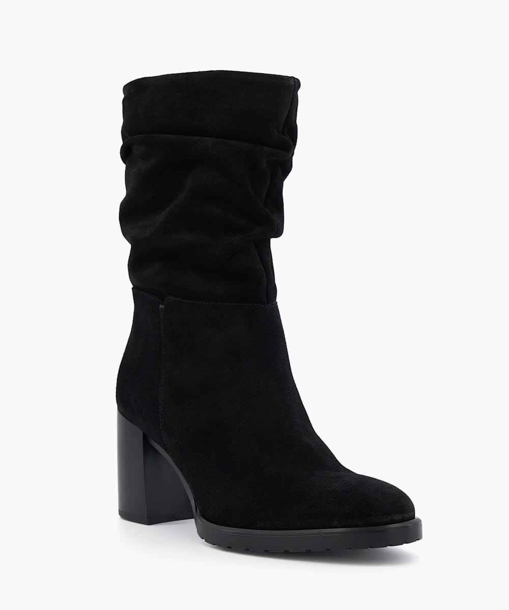 Prominent Noir Bottes mi mollet fronc es en daim talons carr s
