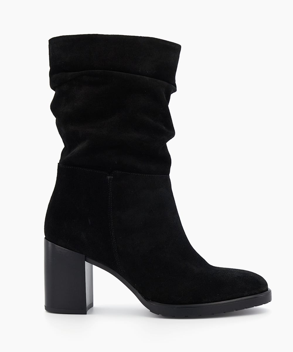 Buy Lipsy Black Wide FIt Suedette Heeled Ruched Ankle Boot from