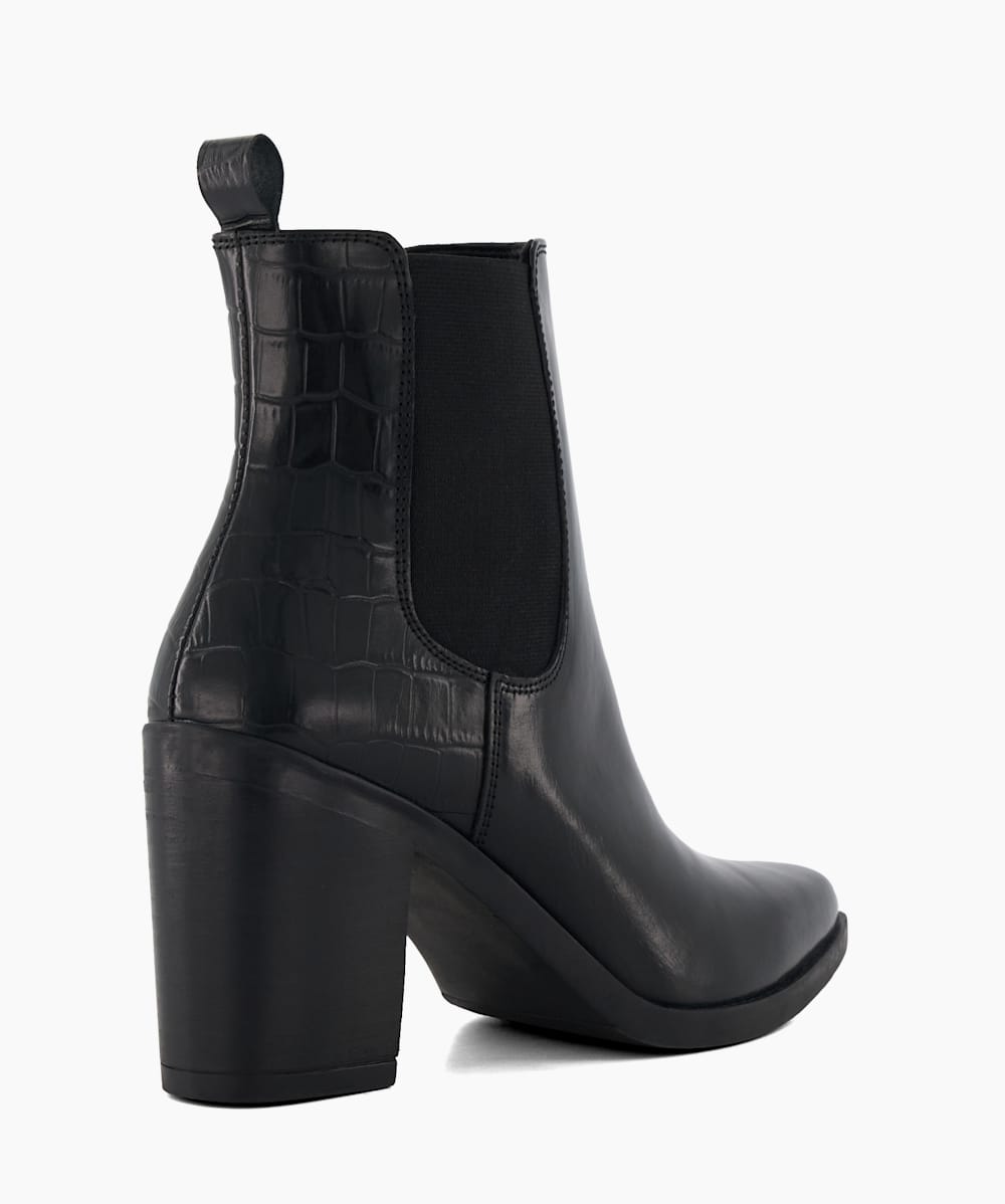 Promising Black Croc Effect Leather Western Boots Dune London