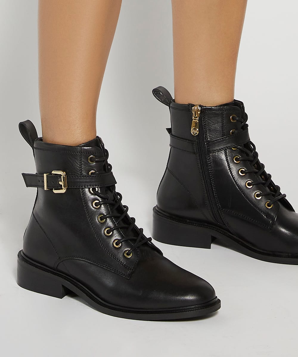Lace up buckle ankle boots top