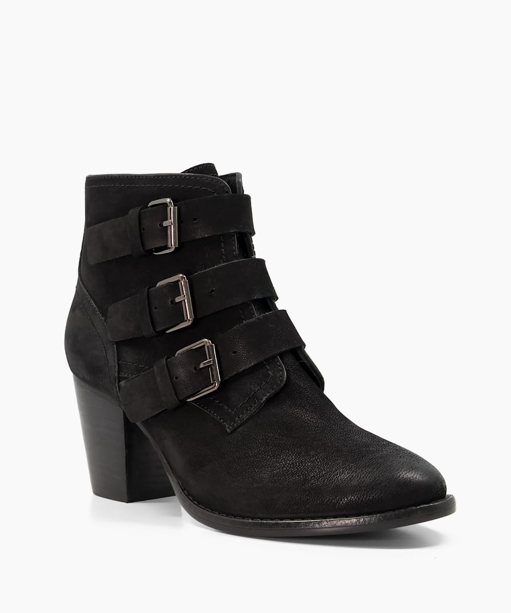 Puzzler Black Buckled Suede Ankle Boots Dune London