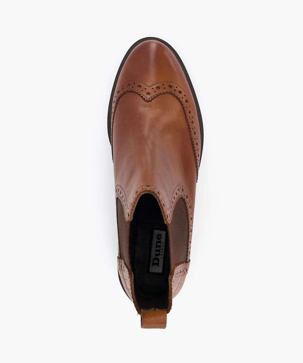 Quest Tan, Brogue Detail Chelsea Boots | Dune London