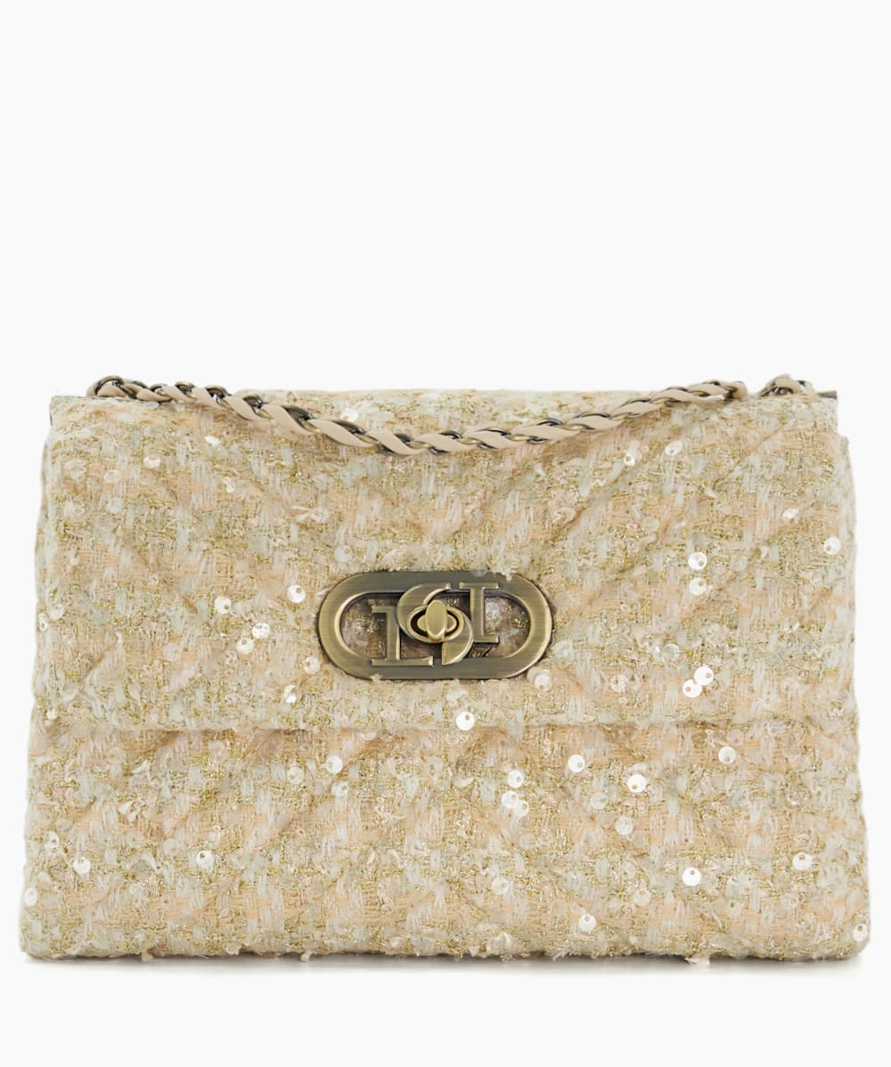 Regent Cream Quilted Sequin Boucle Handbag Dune London