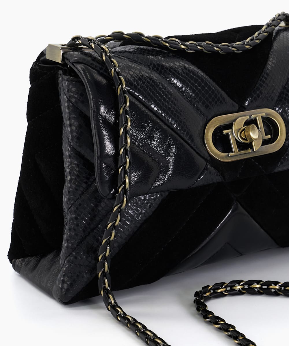 Regent Black Quilted Leather Mix Handbag Dune London