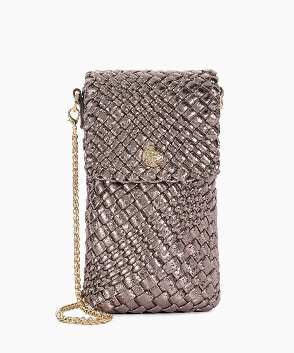 Saff Pewter Woven Phone Cross Body Bag Dune London