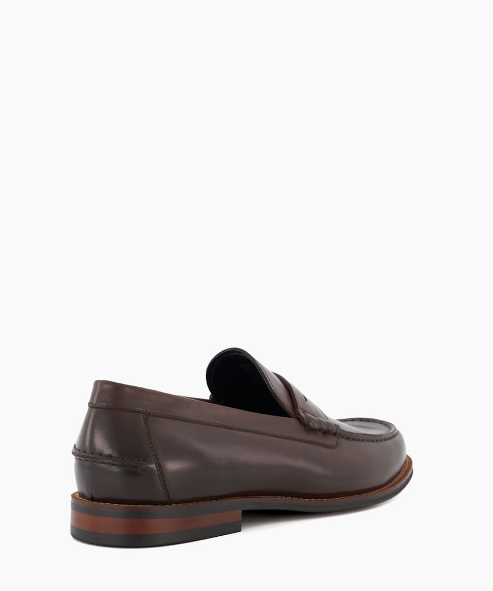 Samson Brown Leather Penny Trim Loafers Dune London