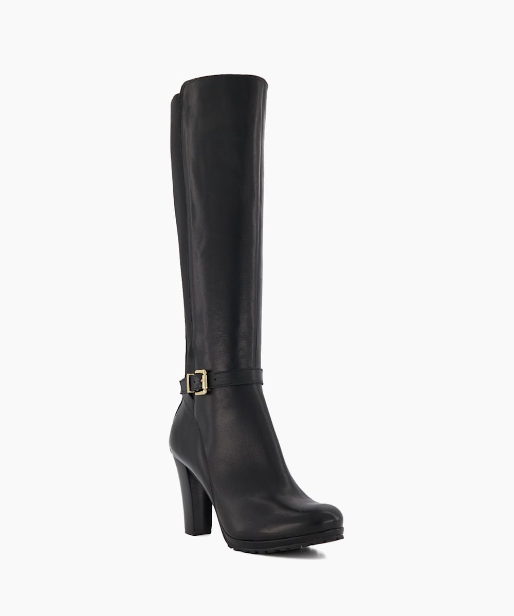Dune black leather knee high boots best sale