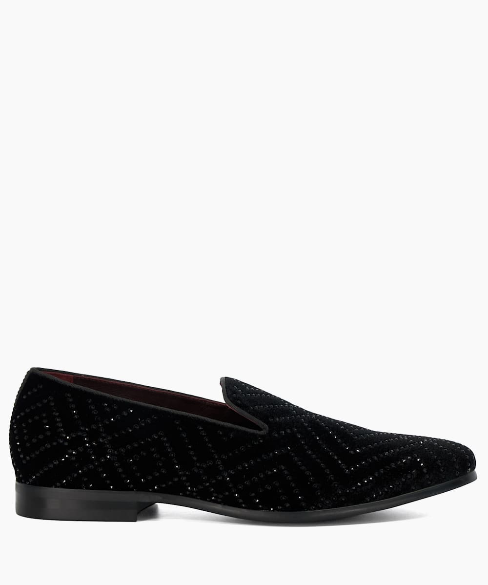 Sebastien Black Velvet Round Toe Formal Loafers Dune London