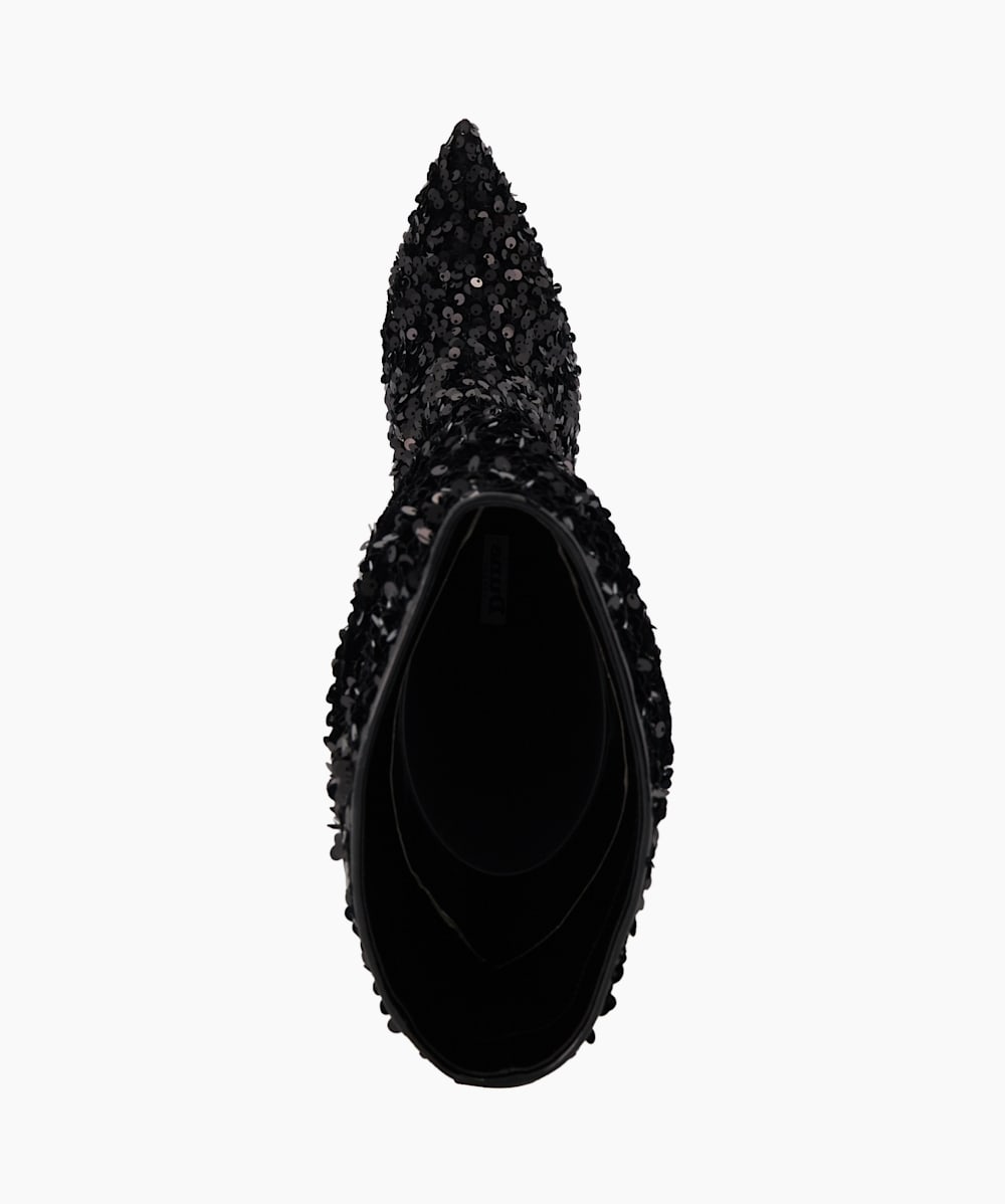 Sensational Black Sequined Stiletto Heeled Knee High Boots Dune