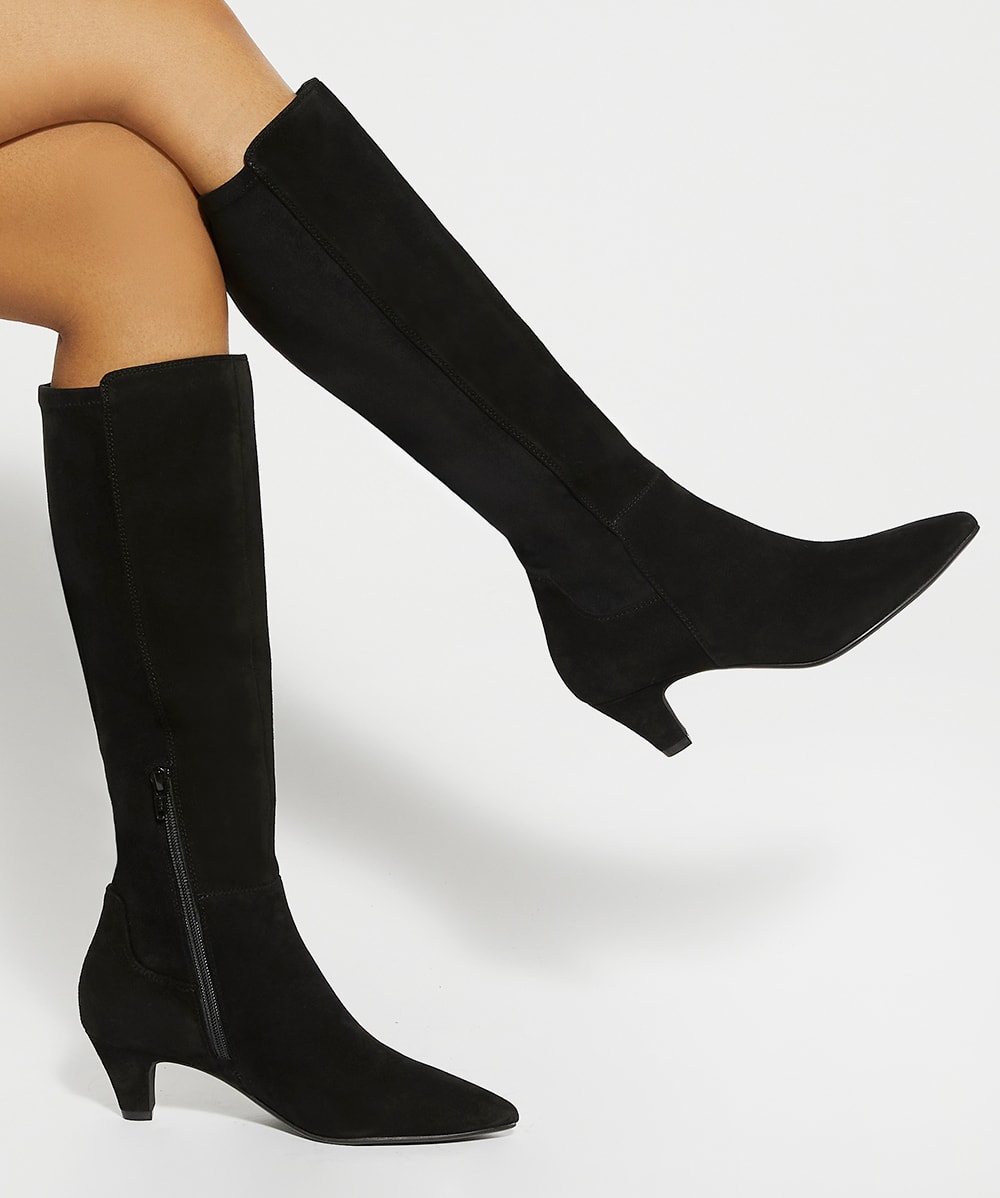 Dune black suede knee high boots deals