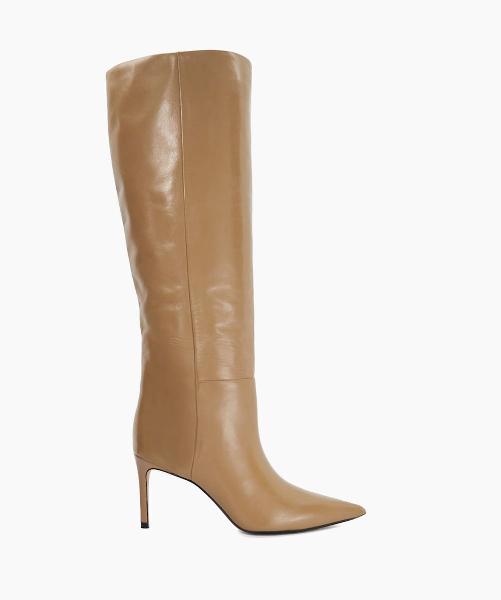 Serve Caramel Leather Pull On Knee High Boots Dune London